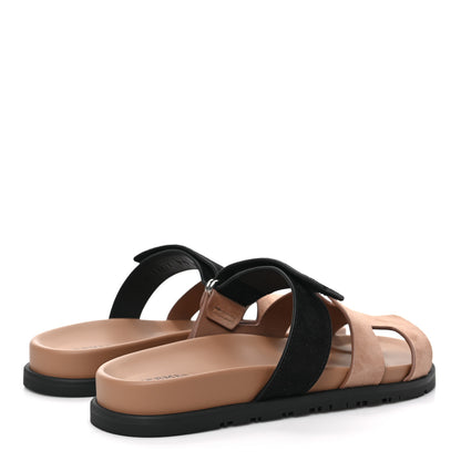 Hermes Suede Goatskin Womens Chypre Sandals 39.5 Rose Perle Black 3 of 9