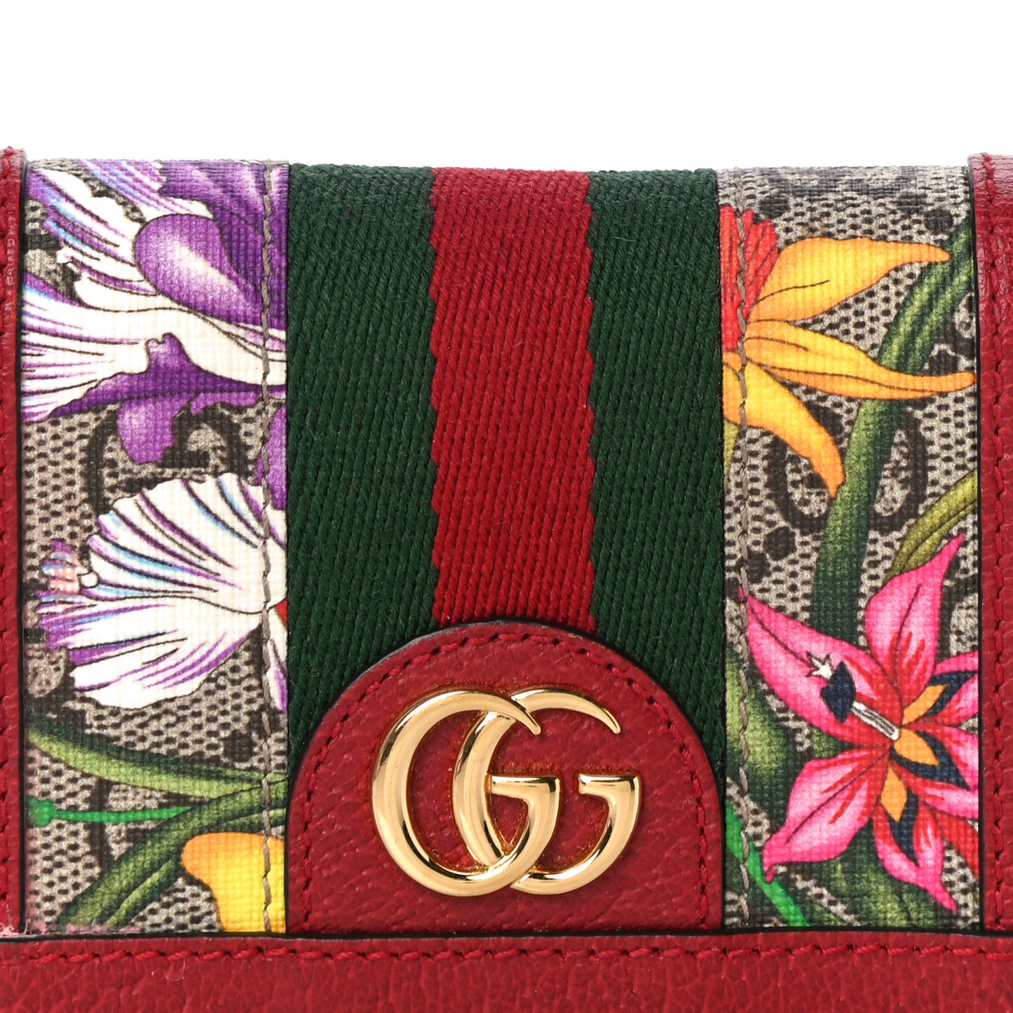 GG Supreme Monogram Flora Web Ophidia Card Case Red