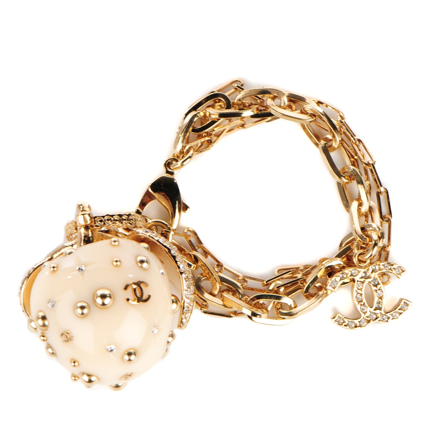 Crystal Apple Charm Bracelet Gold