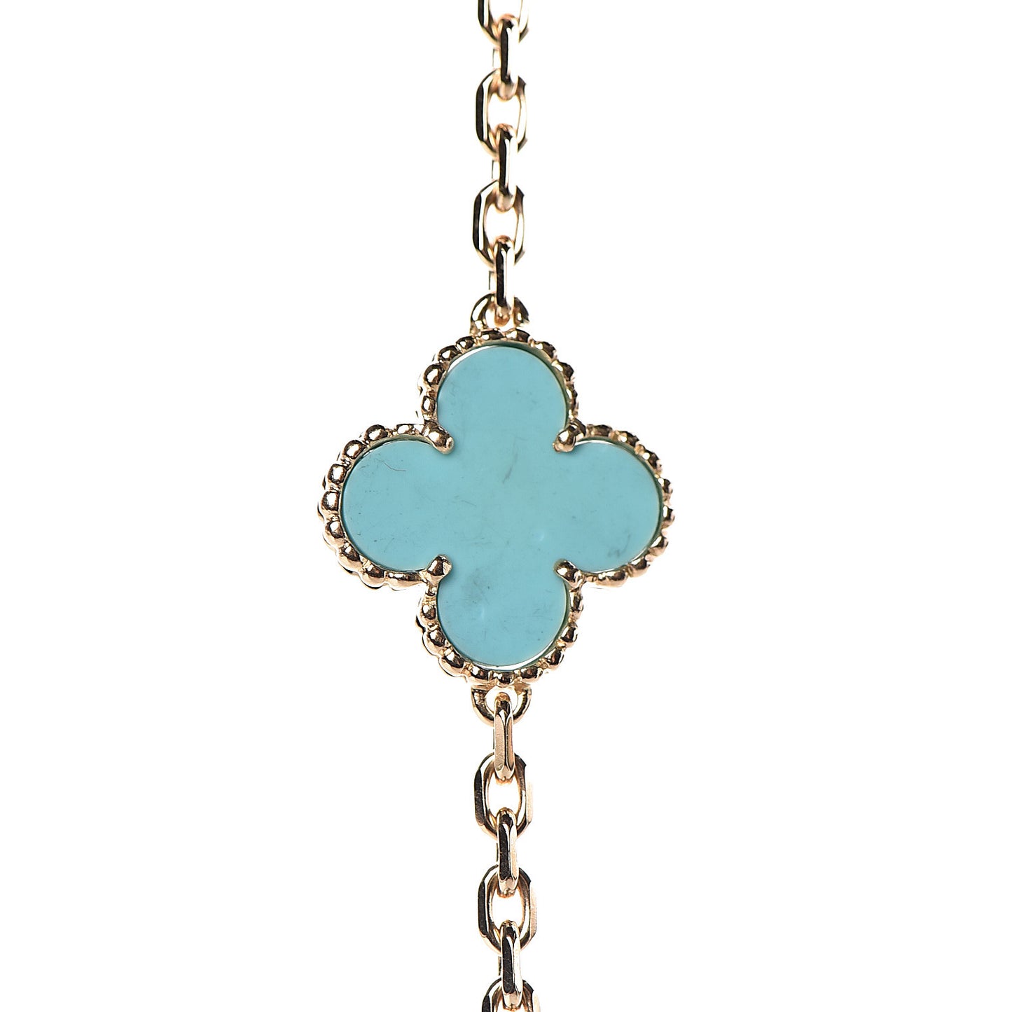 18K Yellow Gold Turquoise 10 Motifs Vintage Alhambra Necklace