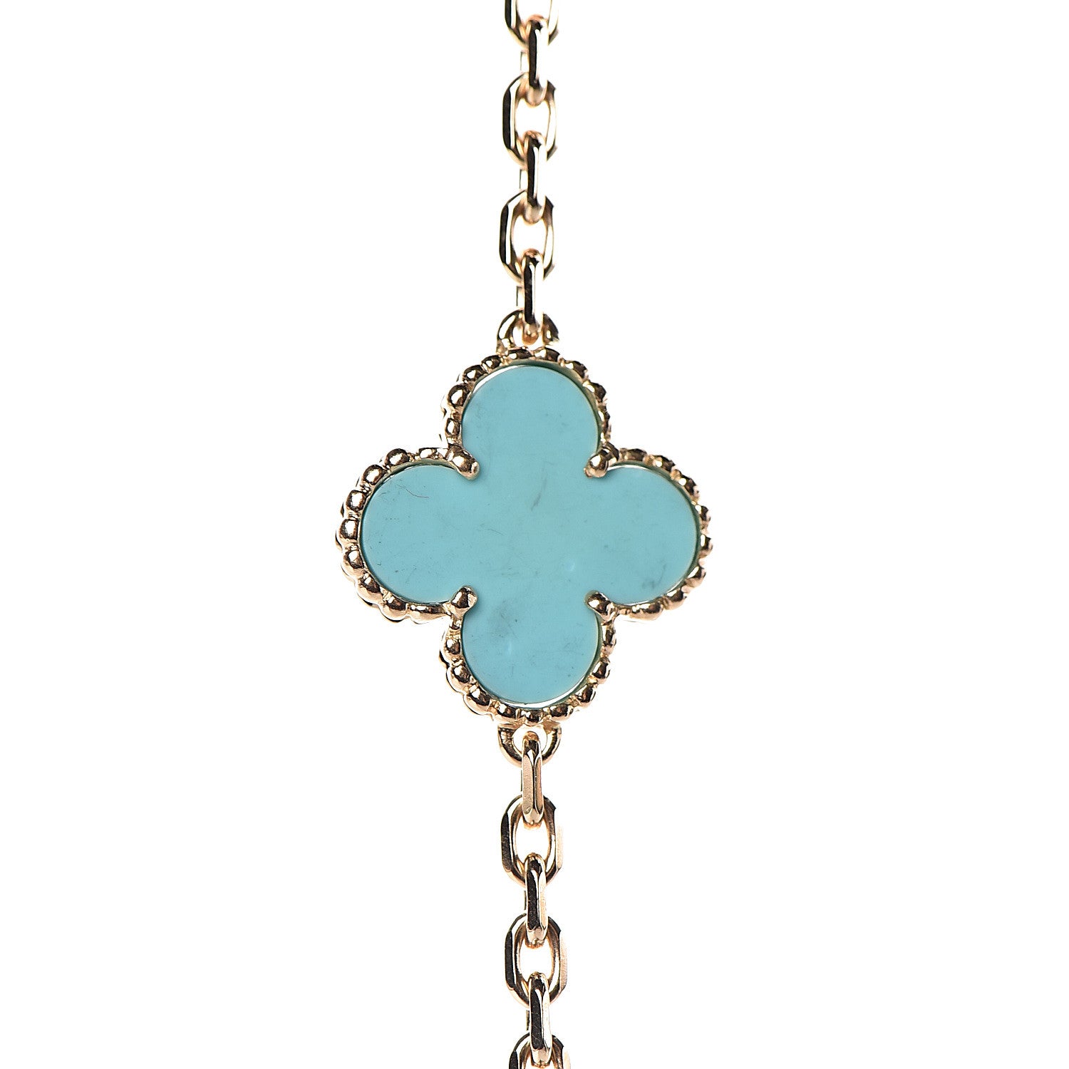 Van Cleef & Arpels 18K Yellow Gold Turquoise 10 Motifs Vintage Alhambra Necklace 11 of 15