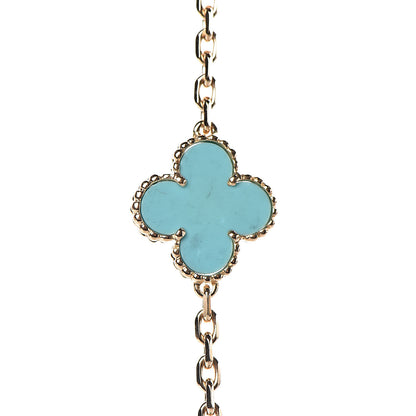 Van Cleef & Arpels 18K Yellow Gold Turquoise 10 Motifs Vintage Alhambra Necklace 11 of 15