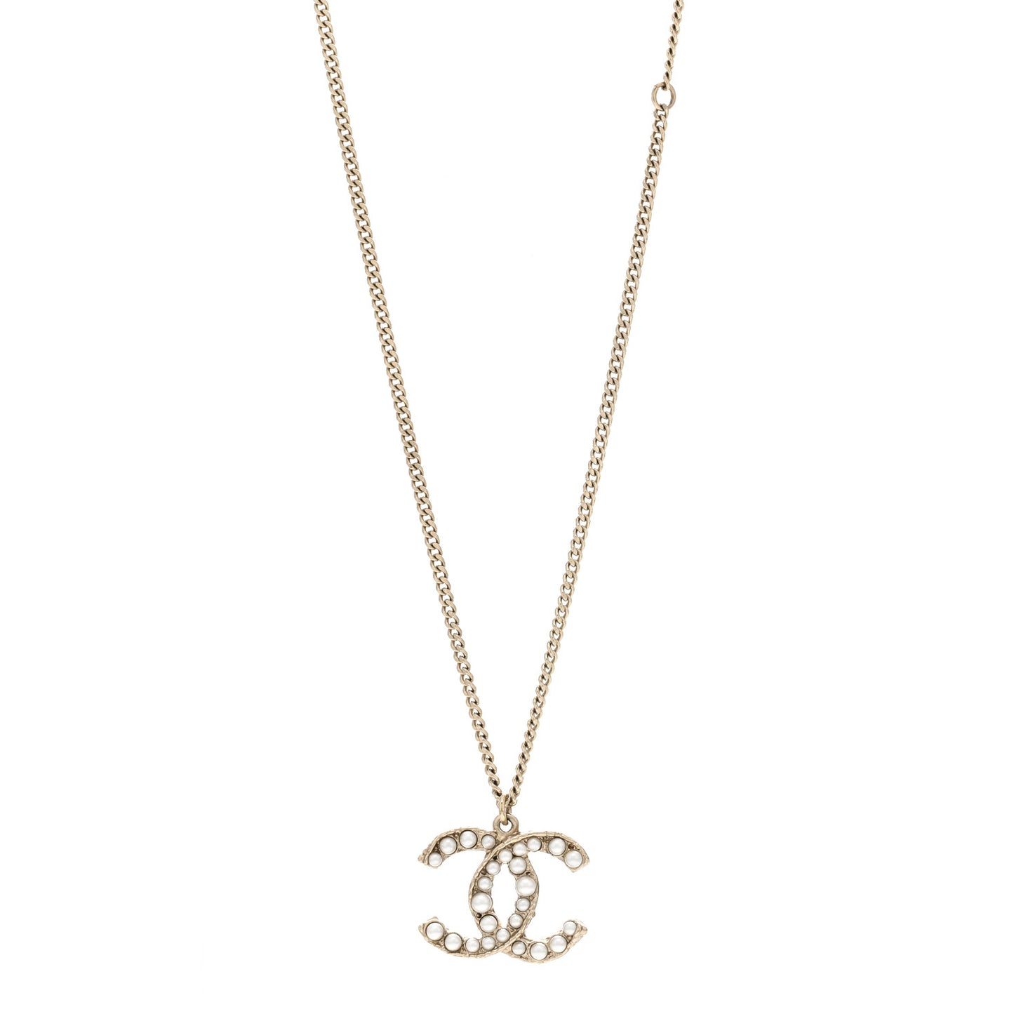 Pearl CC Pendant Necklace Light Gold