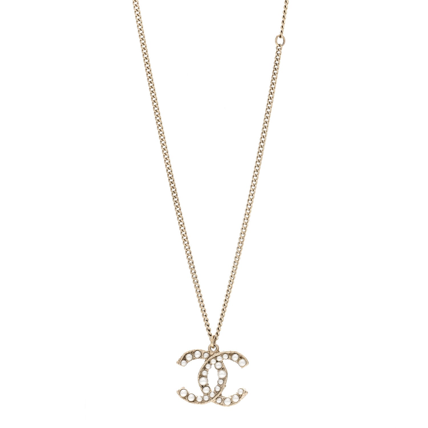 Chanel Pearl CC Pendant Necklace Light Gold 1 of 4