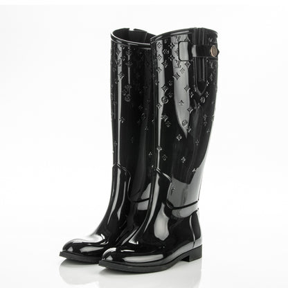 Louis Vuitton Rubber Embossed Monogram Drops High Boots 36 Black 2 of 6