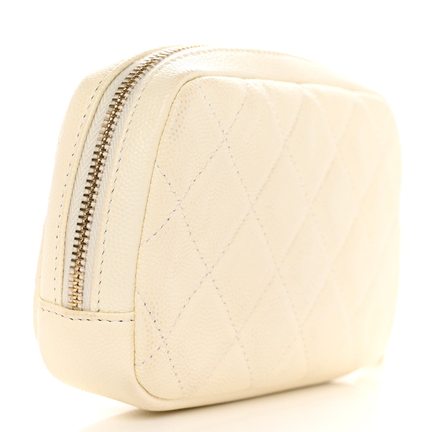 Chanel Caviar Quilted Small Curvy Pouch Cosmetic Case White 3 of 9