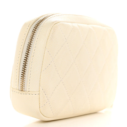 Chanel Caviar Quilted Small Curvy Pouch Cosmetic Case White 3 of 9