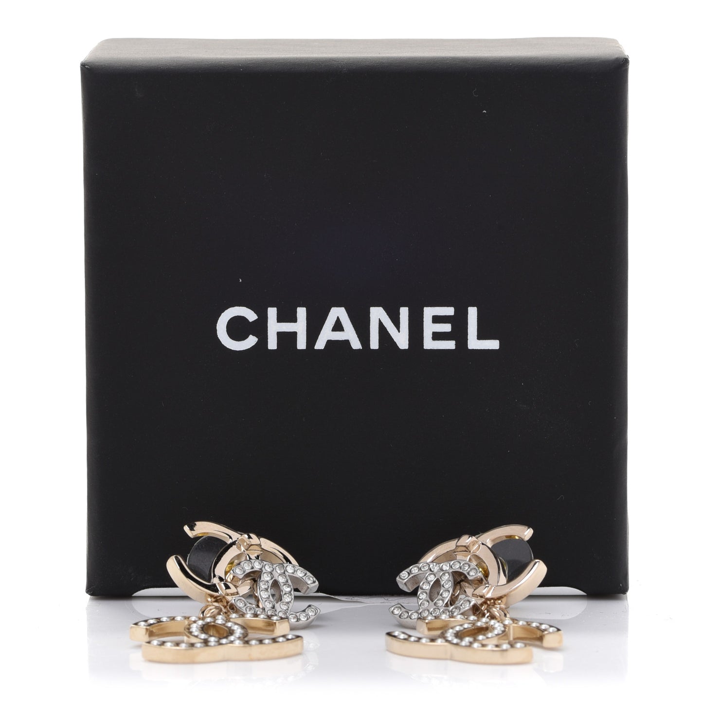 Crystal Pearl Double CC Drop Earrings Gold Silver