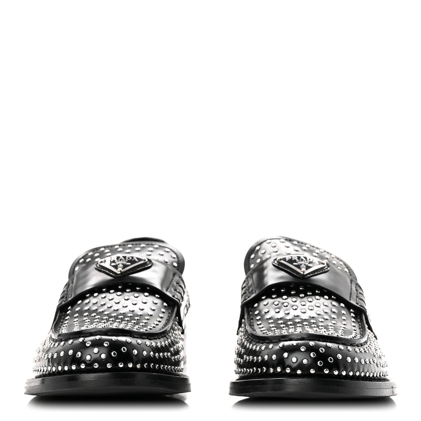 Spazzolato Studded Metal Triangle Logo 20mm Loafers 39 Black