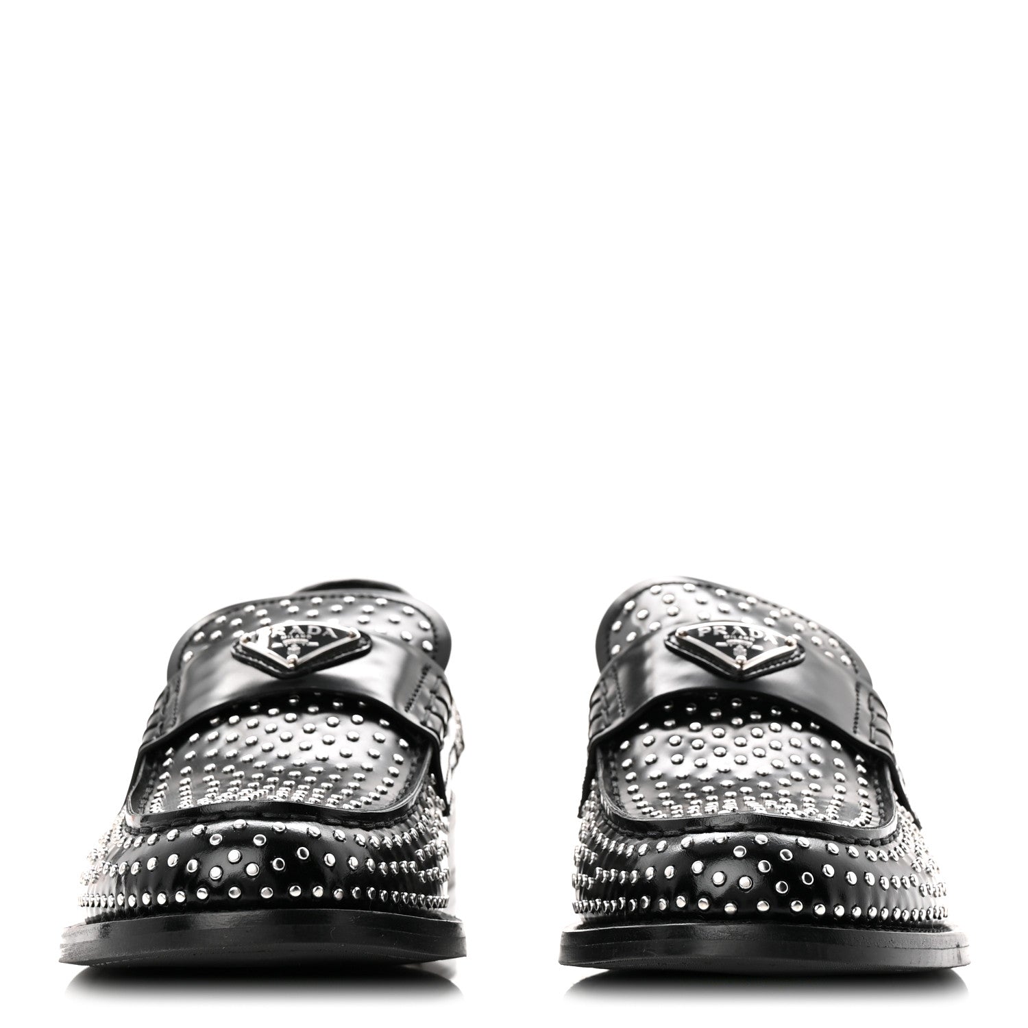 Prada Spazzolato Studded Metal Triangle Logo 20mm Loafers 39 Black 3 of 10
