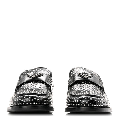 Prada Spazzolato Studded Metal Triangle Logo 20mm Loafers 39 Black 3 of 10