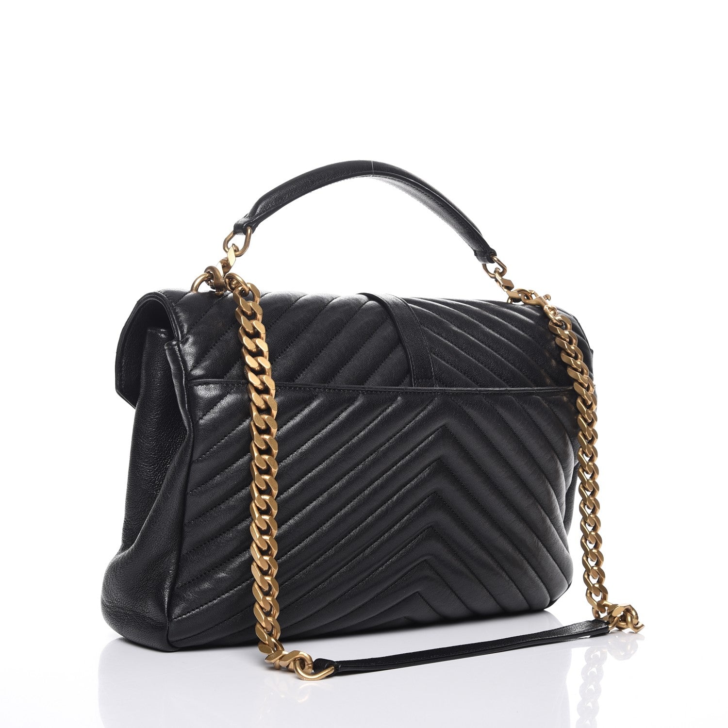 Saint Laurent Sheepskin Matelasse Chevron Monogram Large College Satchel Black 3 of 12