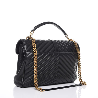 Saint Laurent Sheepskin Matelasse Chevron Monogram Large College Satchel Black 3 of 12