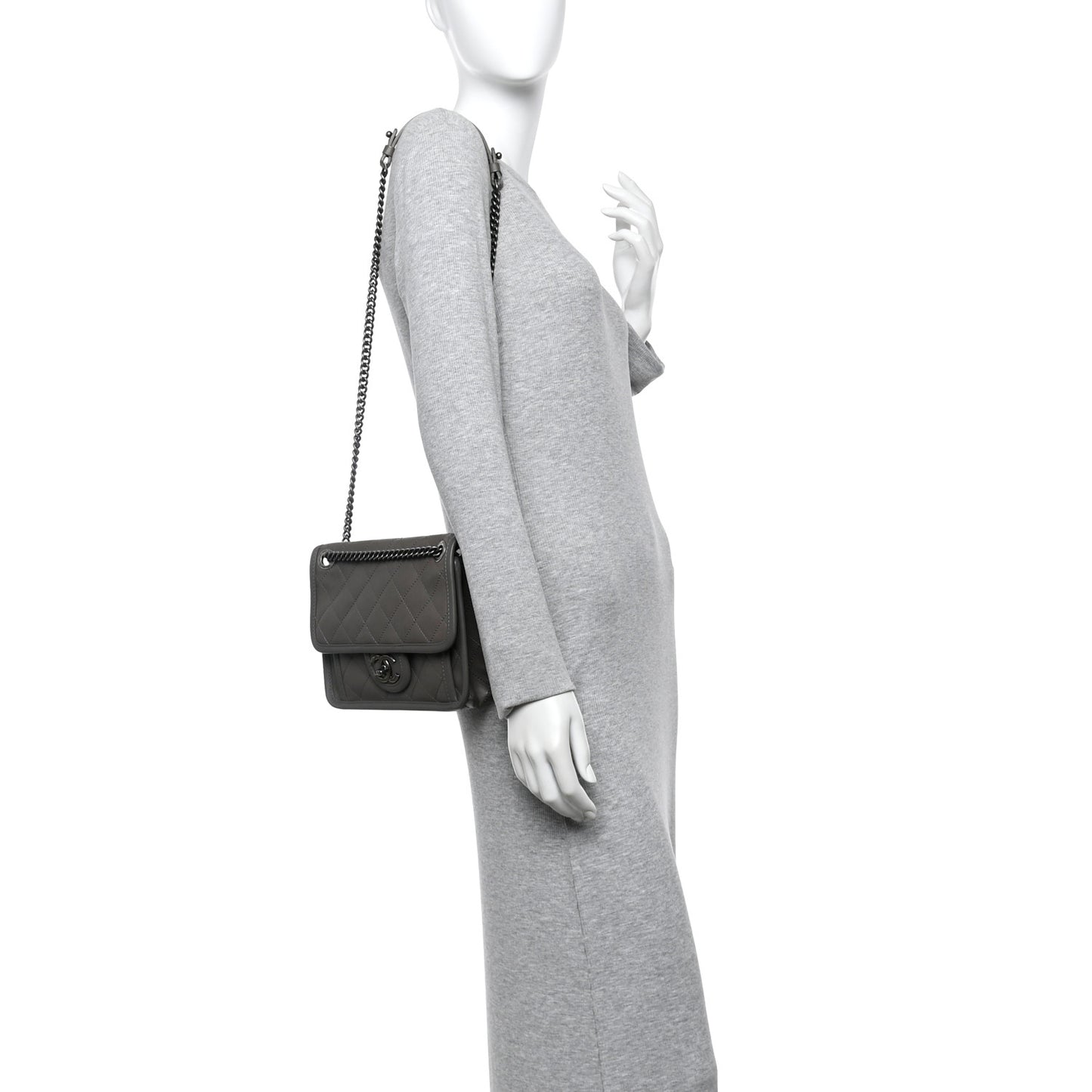 Calfskin Quilted Mini French Riviera Flap Grey