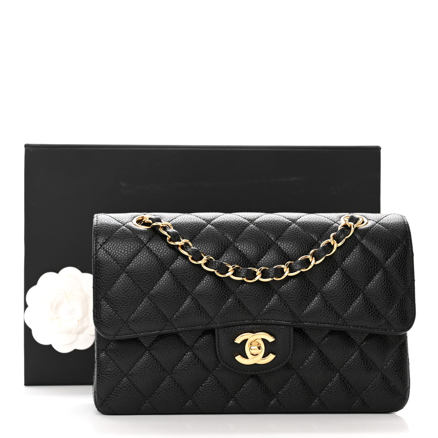 Caviar Quilted Small Double Flap Black