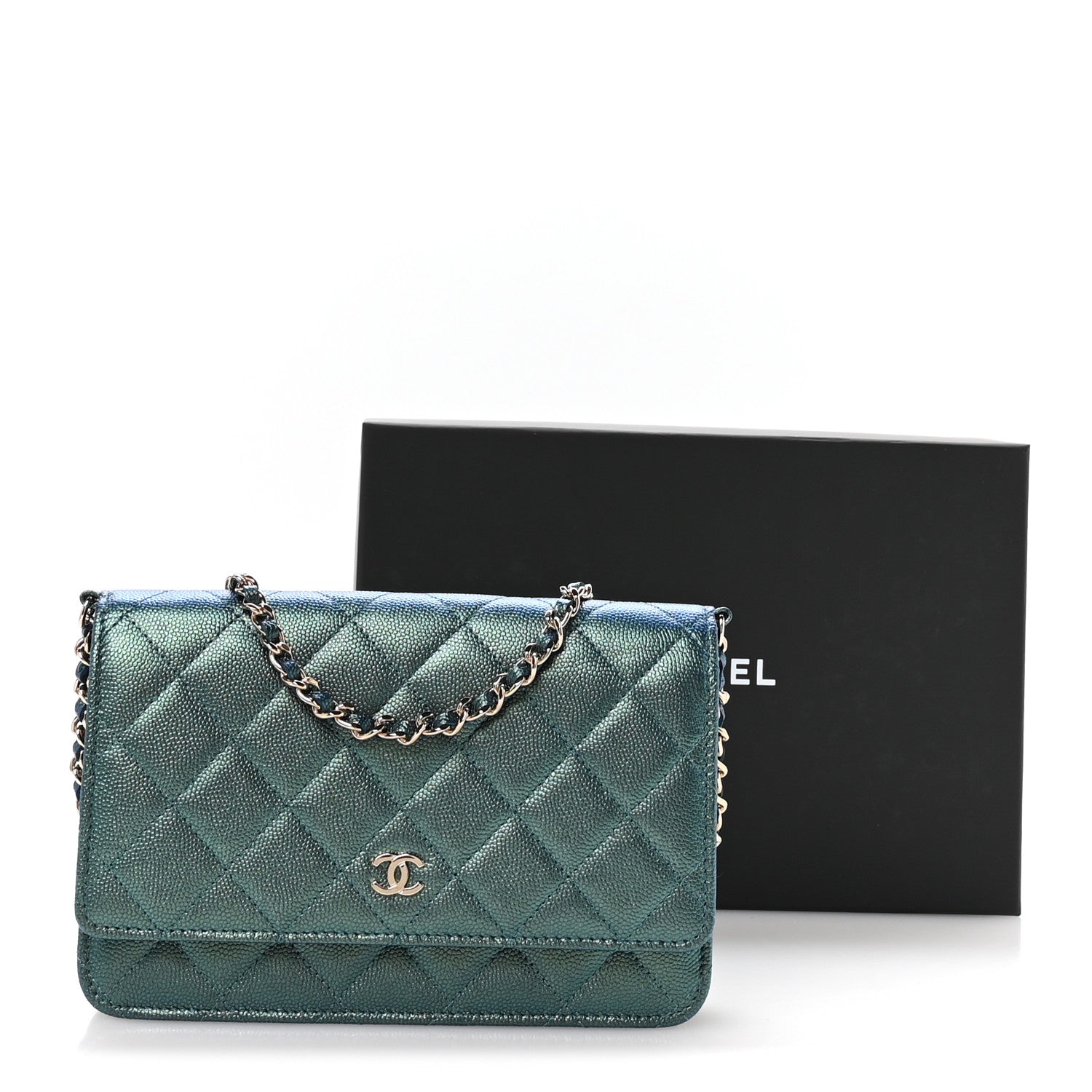 Chanel Iridescent Caviar Quilted Wallet on Chain WOC Dark Blue 12 of 12
