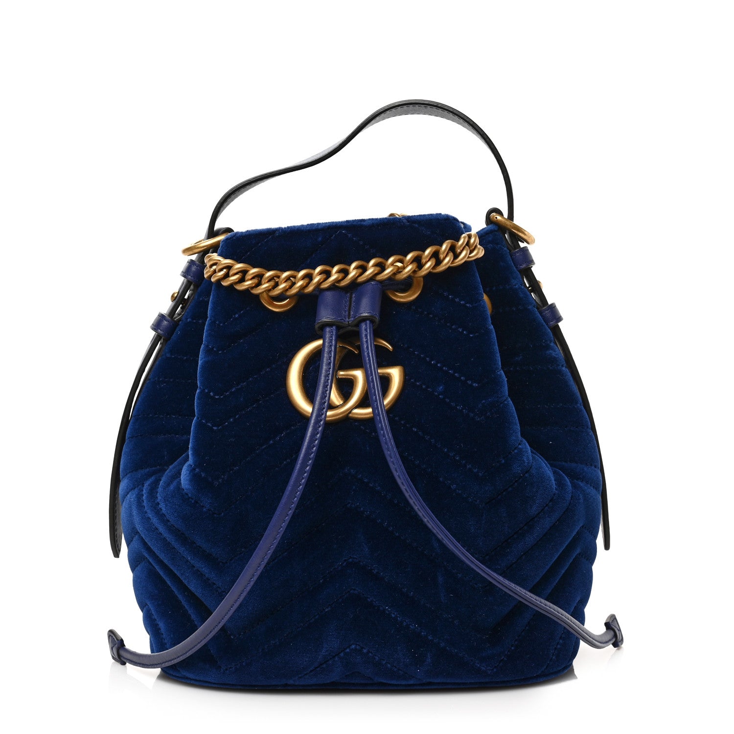Gucci Velvet Matelasse GG Marmont Bucket Bag Cobalt Blue 1 of 9
