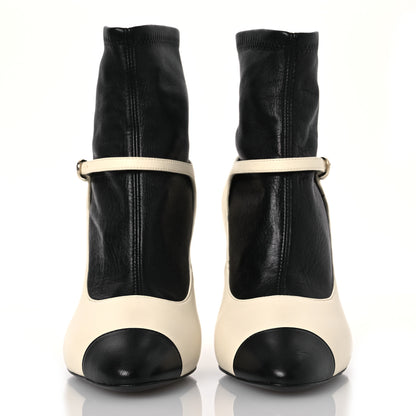 Chanel Lambskin Booties 37 Black White 2 of 12
