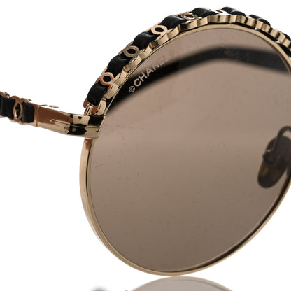 Chanel Metal Calfskin Round Chain Sunglasses Black 7 of 9