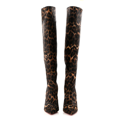 Christian Louboutin Pony Hair Leopard Print Astrilarge Botta Knee Boots 41 Brown Black 3 of 7