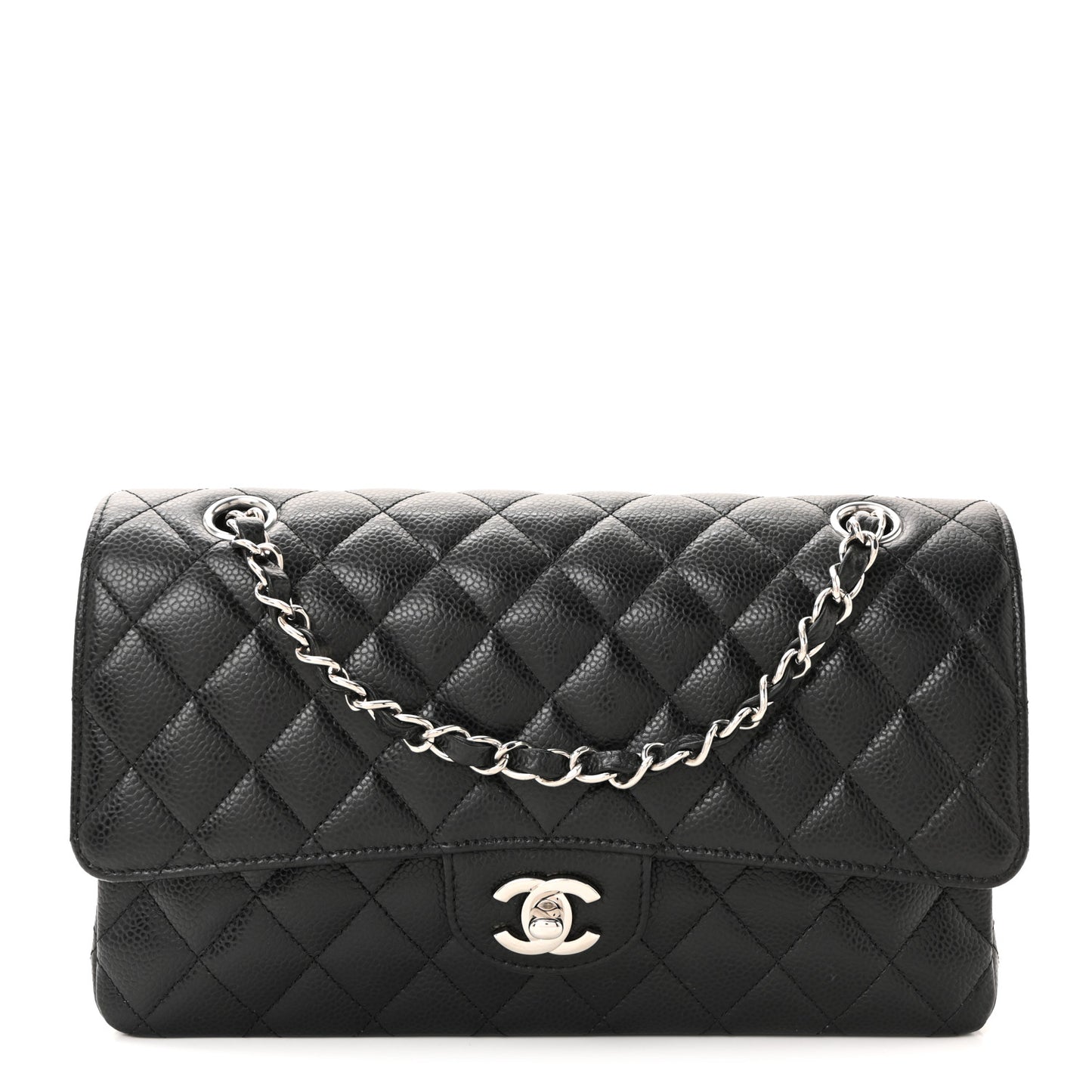 Caviar Quilted Medium Double Flap Black