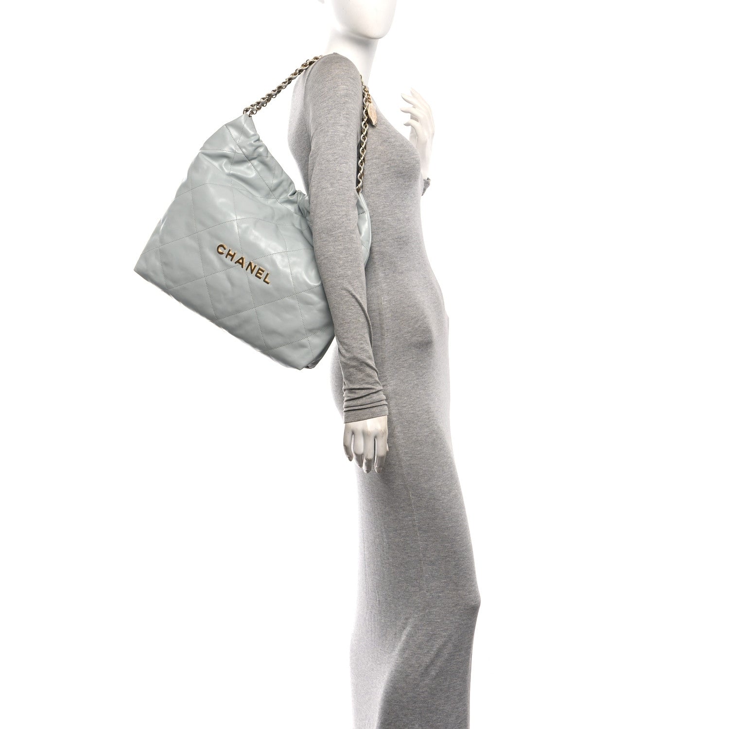 Chanel Shiny Calfskin Quilted Chanel 22 Light Blue 2 of 11