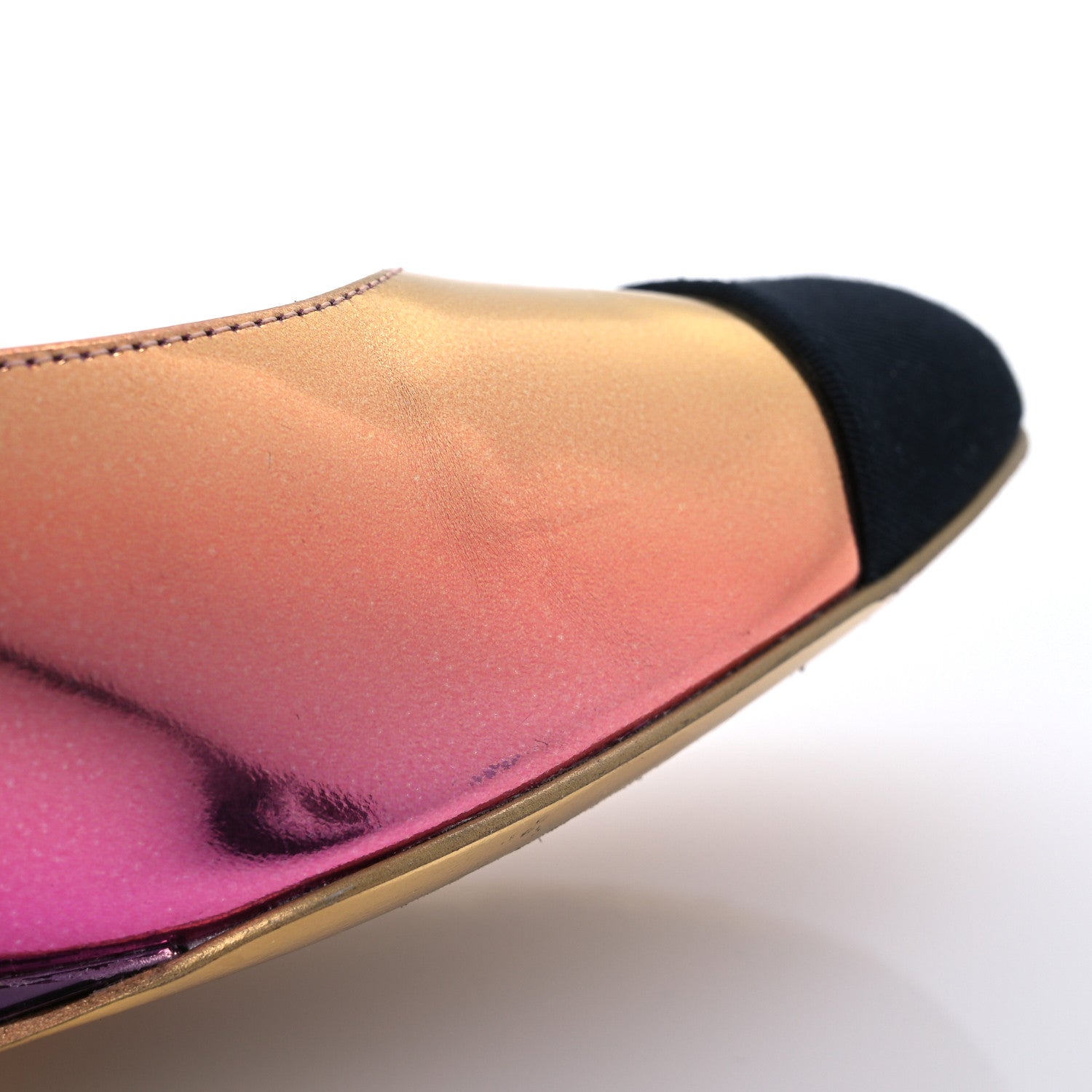 Chanel Laminated Calfskin Grosgrain Cap Toe CC Flats 36.5 Pink Orange Yellow Black 12 of 12