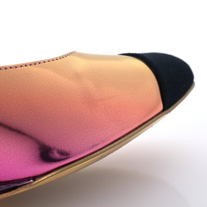 Chanel Laminated Calfskin Grosgrain Cap Toe CC Flats 36.5 Pink Orange Yellow Black 12 of 12