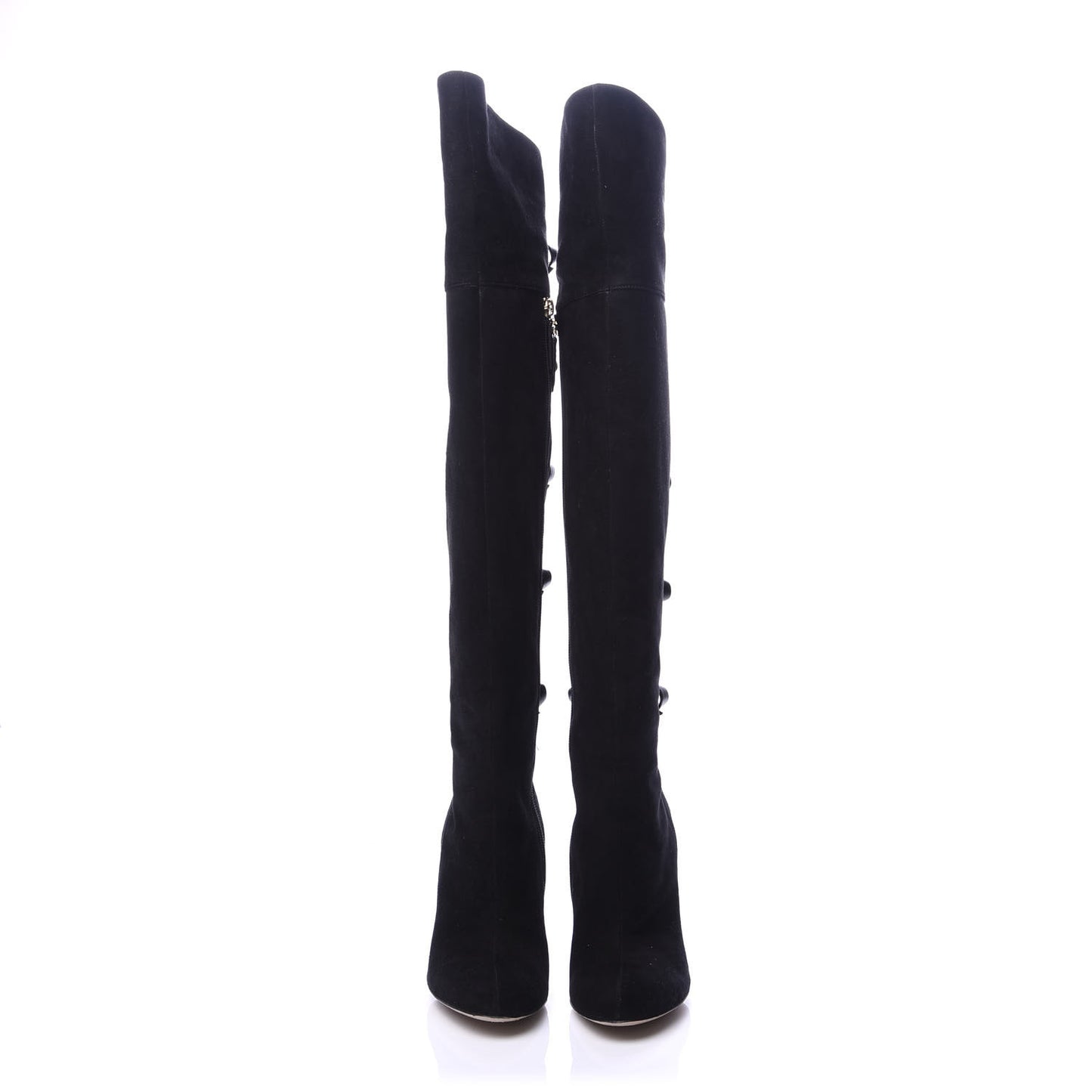 Calfskin Suede Bow Tall Boots 36.5 Black