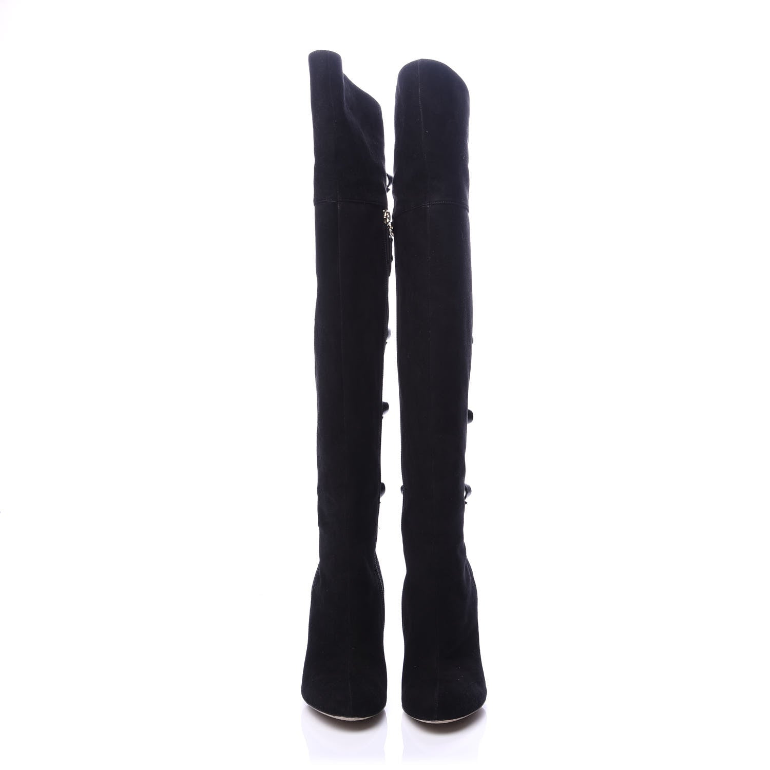 Valentino Garavani Calfskin Suede Bow Tall Boots 36.5 Black 2 of 7