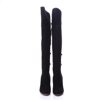 Valentino Garavani Calfskin Suede Bow Tall Boots 36.5 Black 2 of 7