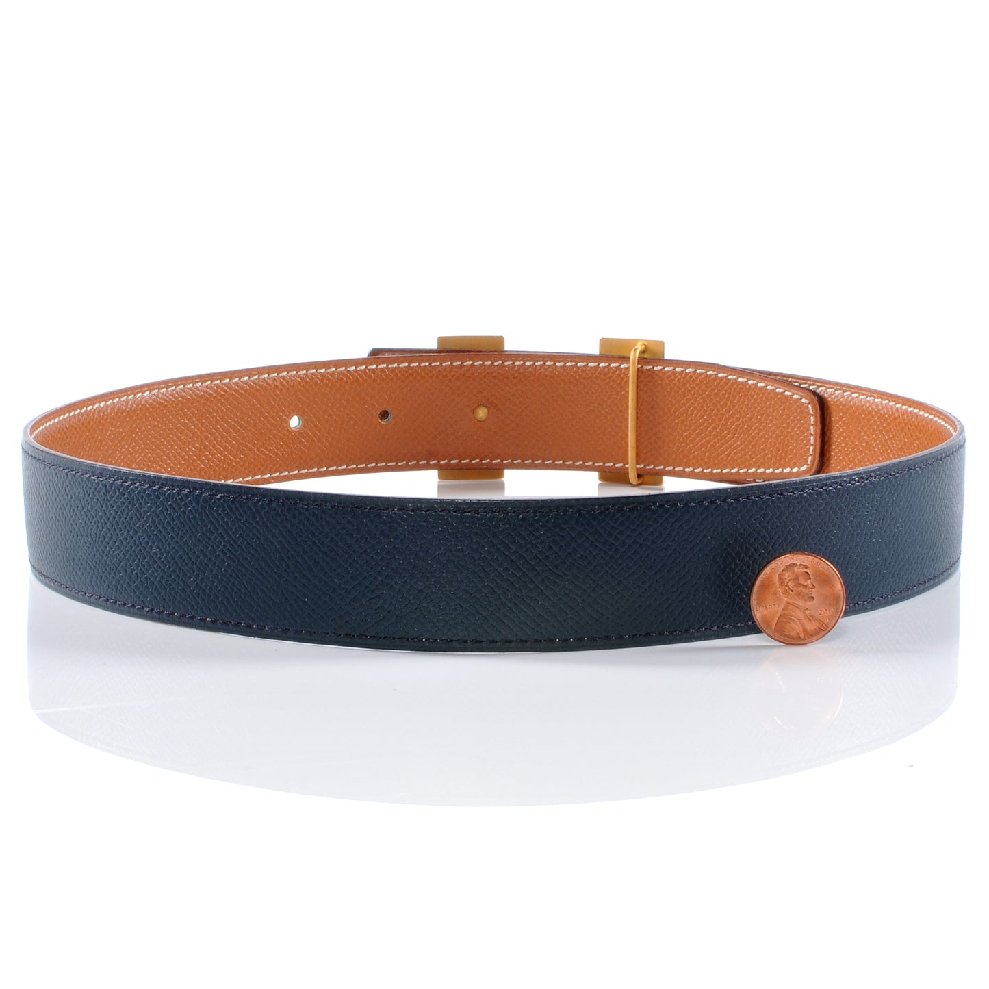 Courchevel Reversible Constance 32mm H Belt Gold Bleu Marine 60