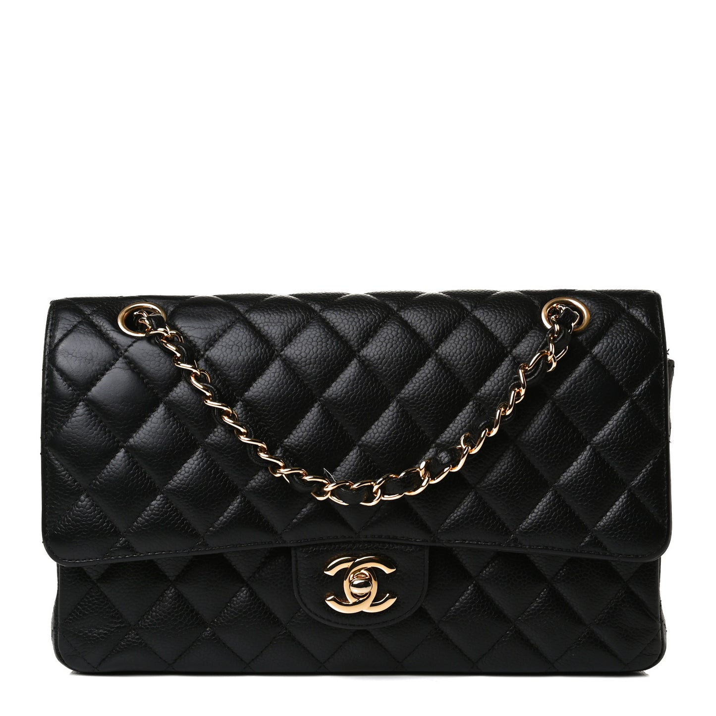 Caviar Quilted Medium Double Flap Black