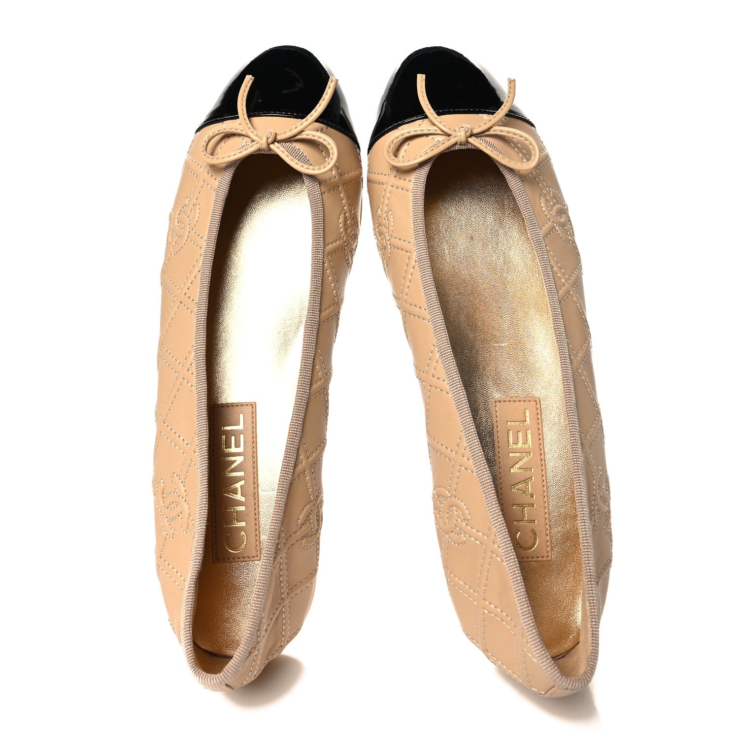 Chanel Lambskin Patent Double Stitched CC Cap Toe Ballerina Flats