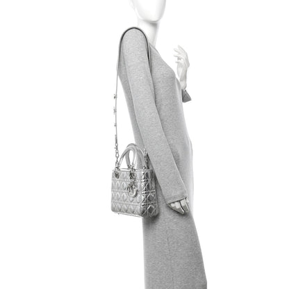 Christian Dior Metallic Grained Calfskin Cannage Small Lucky Badges My Lady Dior Silver 2 of 10