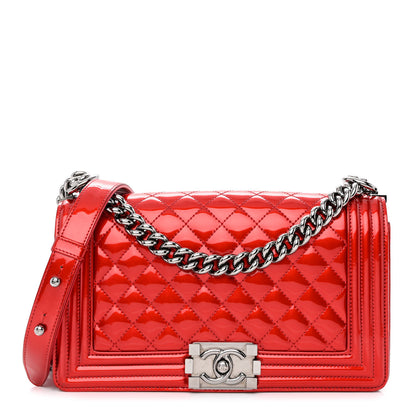 Chanel Metallic Patent Calfskin Quilted Medium Boy Flap Red 1 of 12
