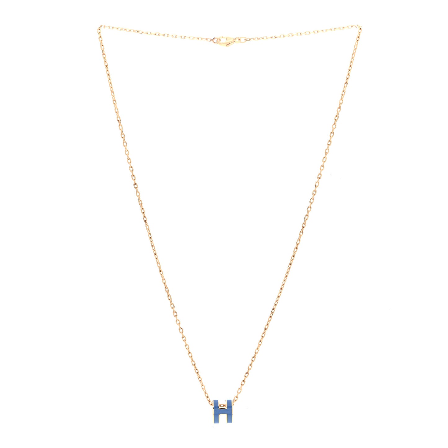 Lacquered Gold Mini Pop H Pendant Necklace Bleu Sature