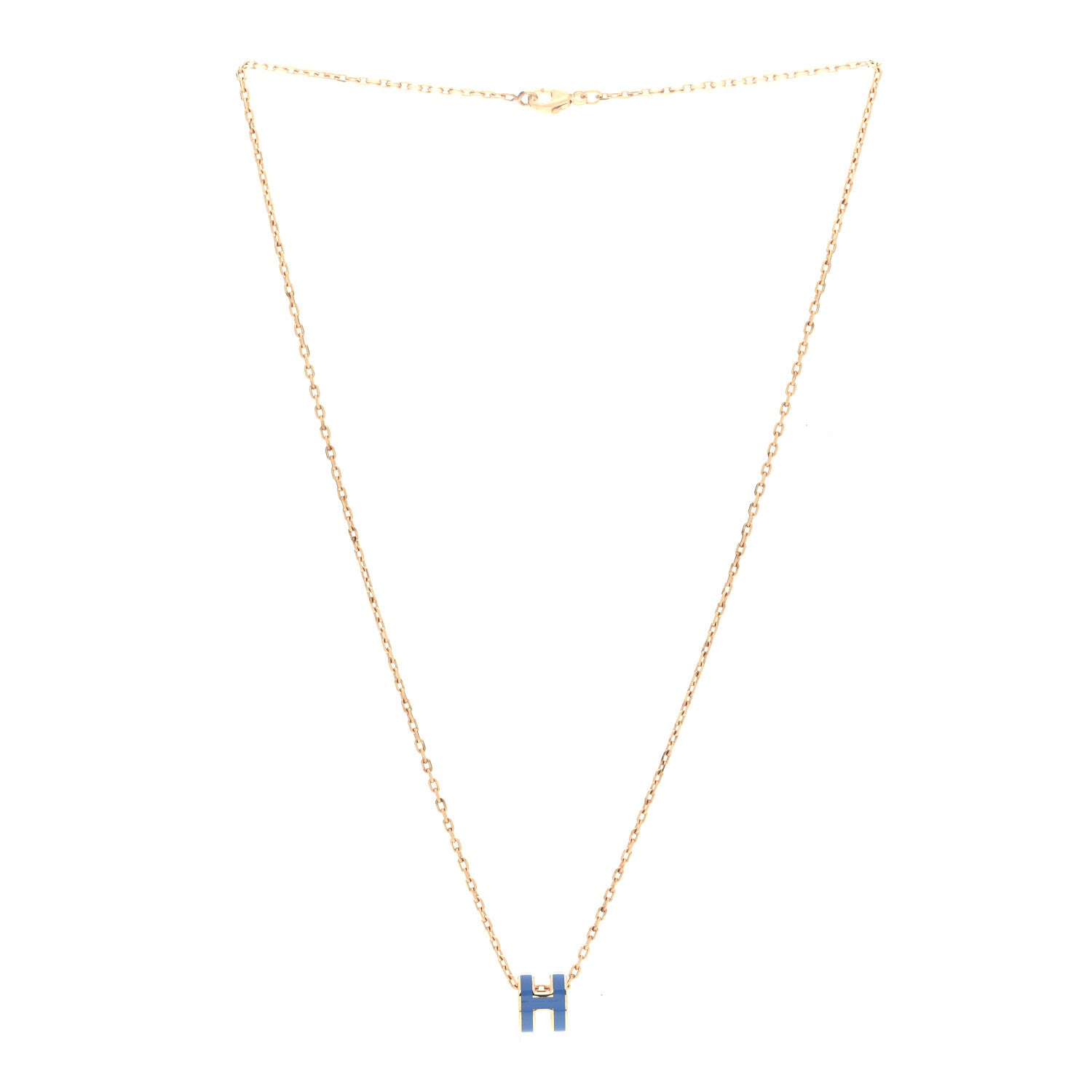 Hermes Lacquered Gold Mini Pop H Pendant Necklace Bleu Sature 3 of 7