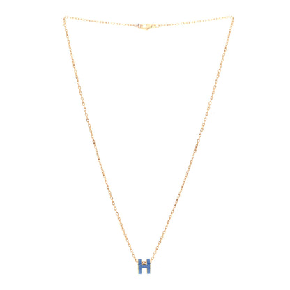 Hermes Lacquered Gold Mini Pop H Pendant Necklace Bleu Sature 3 of 7