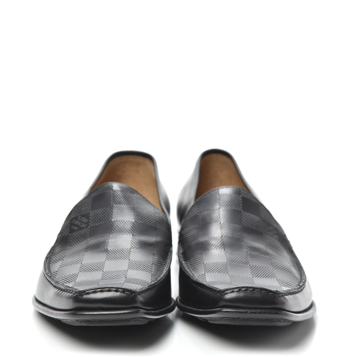 Louis Vuitton Calfskin Damier Mens Loafers 8.5 Black 2 of 7