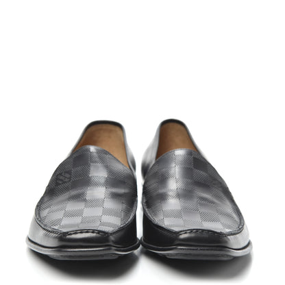 Louis Vuitton Calfskin Damier Mens Loafers 8.5 Black 2 of 7