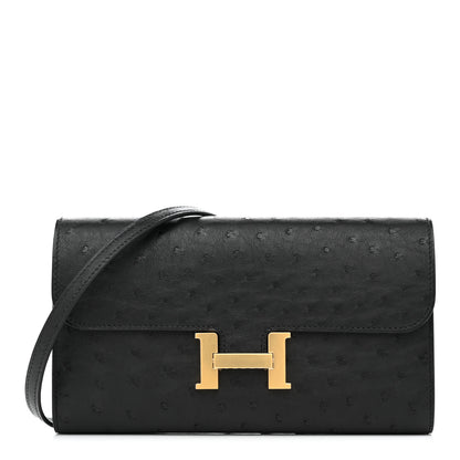 Hermes Ostrich Constance Long Wallet To Go Black 1 of 8