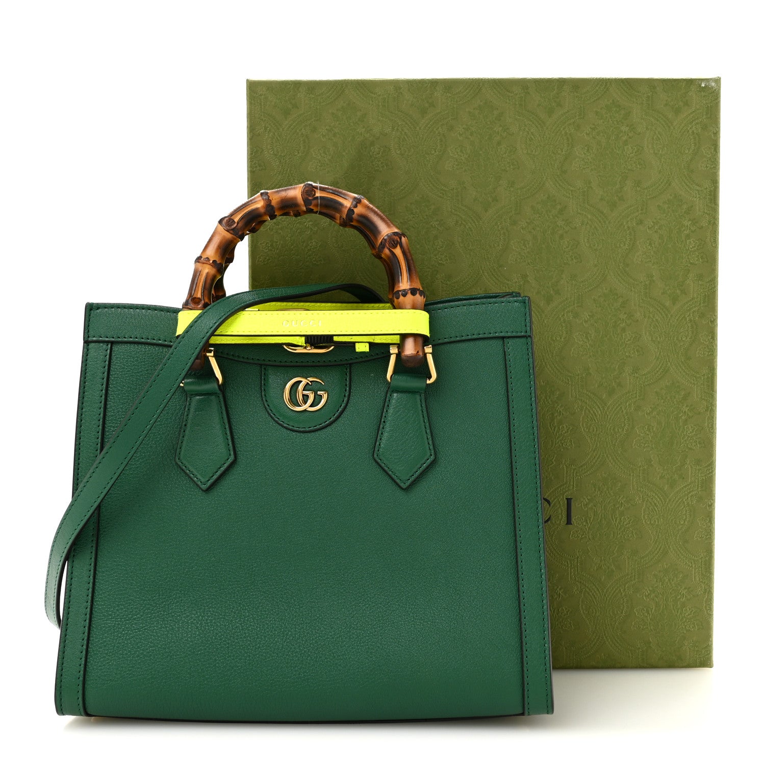Gucci Wonka Grain Calfskin Small Diana Tote Bag Green Yellow Fluo 13 of 13
