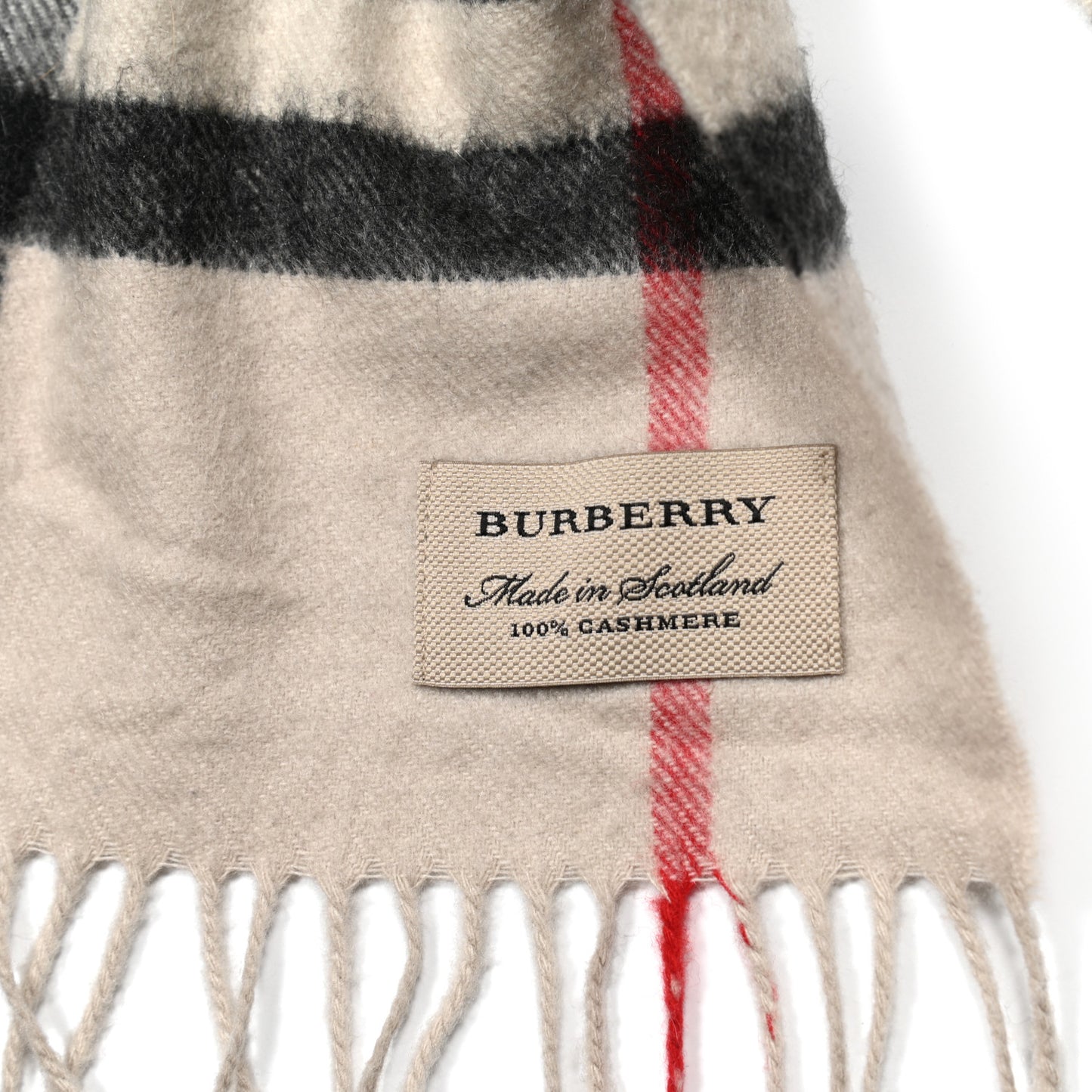 Cashmere Giant Check Fringe Scarf Ivory