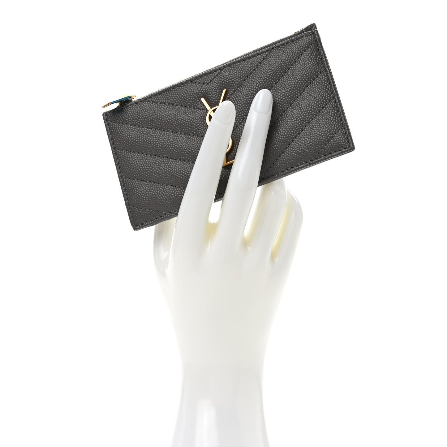Grain De Poudre Matelasse Chevron Monogram Fragments Zippered Card Case Fog