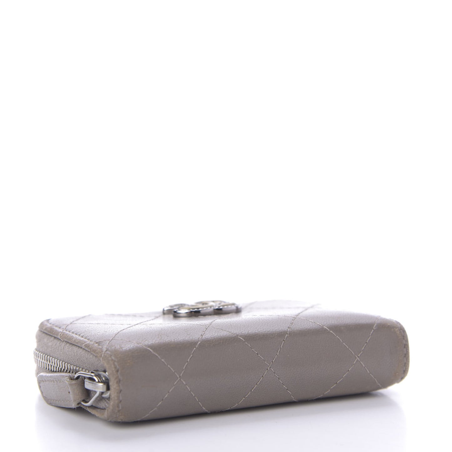 Calfskin Resin Quilted Zip Around Coin Purse Grey