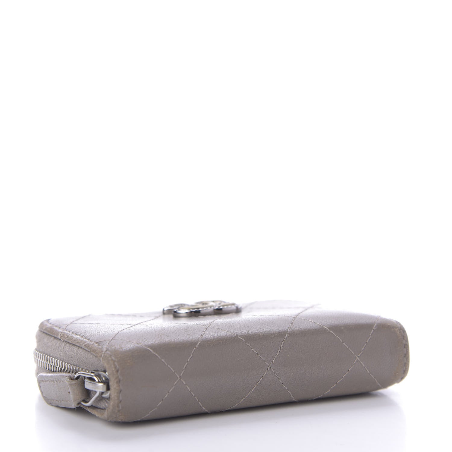 Chanel Calfskin Resin Quilted Zip Around Coin Purse Grey 4 of 9