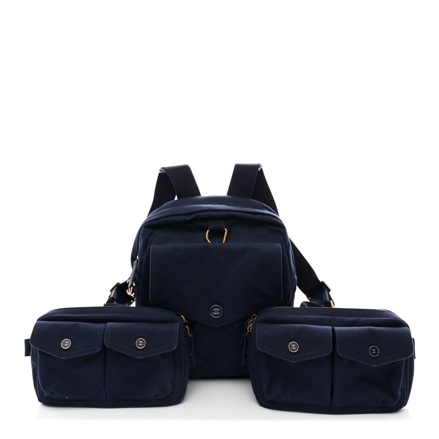 Chanel Canvas Double Waist Bag Backpack Blue 3 of 16