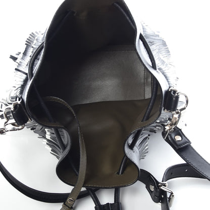 Proenza Schouler Calfskin Medium Fringe Bucket Bag Black White 5 of 7