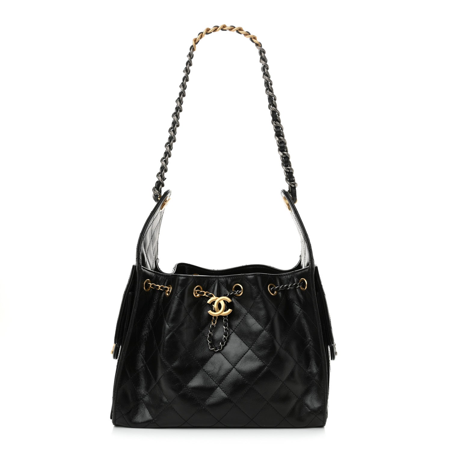 Chanel Shiny Crumpled Calfskin Quilted Small Chanel 25 Handbag Black 1 of 10